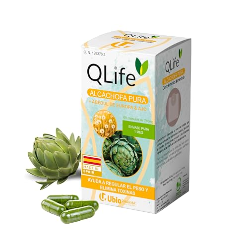 QLife - Alcachofa Pura, Abedul, Diente de León, Ajo y Romero – Suplemento Adelgazante y Depurativo para Hígado, Digestión, Colesterol y Eliminación de Toxinas – 60 Cápsulas (60 Cápsulas)