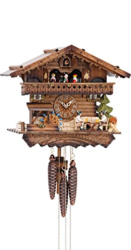 Reloj cuco Casa del Bosque Negro con bebedores de cerveza en movimiento y rueda de molino Cover