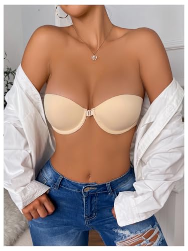 Image of RoseSeek Women's Strapless Underwire Push Up Front Closure Bra | Front Closure, Bandeau Bra, Tube Tops