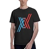 Anime Darling in The Franxx Shirt Mens Cotton Short Sleeve T-Shirt Casual Crew Neck Tops Black