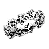 925 Sterling Silver Hawaiian Plumeria Flower Eternity Band Ring - Size 6