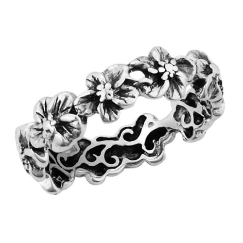 925 Sterling Silver Hawaiian Plumeria Flower Eternity Band Ring - Size 6