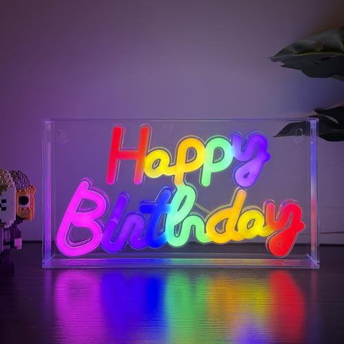 Image of Colorful Happy Birthday Neon Sign, LED Wall Decor, Type-C /USB Power | Led Happy Birthday Light Up Sign For Birthday Party, Backdrop, Wall, Tabletop Decorations, 2 Hooks Included