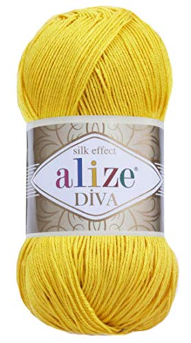 Image of Alize Diva Silk Effect 100% Microfiber Acrylic Yarn 1 Ball skeins 100gr 383yds Color (110 - Yellow)