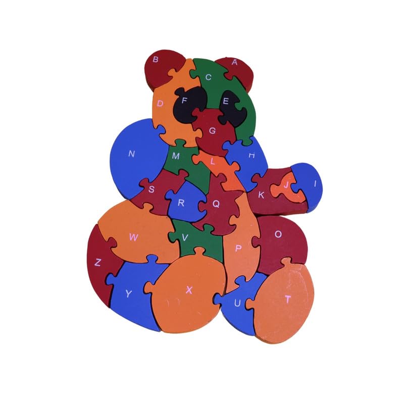 Saras Aajeevika Handmade Handpainted Wooden Puzzles Teddy Bear│Jigsaw Puzzles for Kids Age 5 Years & Above│Ecofriendly │Wooden Blocks 26 Pcs Multicolour (Size 26 X 1 X 18 Cm) Weight 380 Gram Set of 1