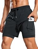 CRZ YOGA Mens 2 in 1 Long Liner Shorts 5' - Lined Running Quick Dry for Workout Gym Basketball Athletic with Pockets Black Large