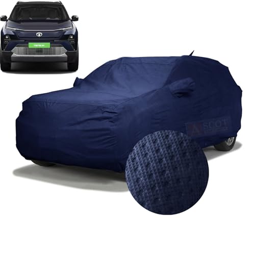 Image of ASCOT, CAR COVER Premium 3-Layer Waterproof & Heat-Resistant Car Cover for TATA Harrier EV | UV Shield, Dustproof, Cotton Lining | Mirror & Antenna Pockets (Harrier EV Empowered, TIEBOND Blue)
