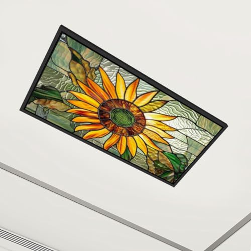 EXLOJMWTPOR 4 Pack Fluorescent Light Covers Sunflower Stained Glass Window Art Decorative Magnetic Ceiling Light Covers Fluorescent Light Shade Panel for Classroom Office Home Drop Ceiling, 4 x 2 ft