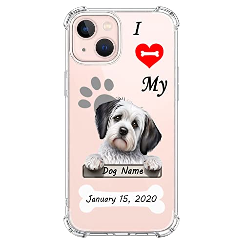 VNGDA Custom Dog Name Maltese Dog Clear Case for iPhone 15 14 Pro Max 13 12 11 Xs Max Xr SE3 8 7 6 Plus 11 Pro Mini，with 4 Shockproof Corners Personalized Phone Cover for Dog Lover