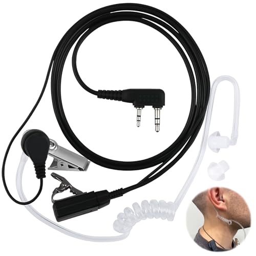 Auriculares Walkie Talkie de 2 Pines con Botón PTT, Pinganillo Transparente Tubo Acústico Compatible con Baofeng UV-5R BF-888S RT24 RT622 RT27 RT619 Kenwood Proster