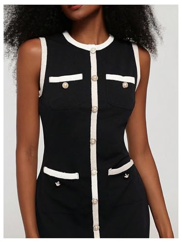 MakeMeChic Women's Button Down Tank Dress Color Block Sleeveless Work Office Short Dresses2