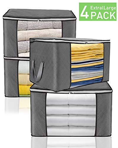 JINHODY Large Clothes Storage Bag Containers, 4 Pack Foldable Linen Storage Bags Organizer