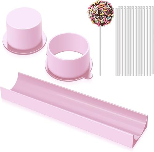 Kreises Cake Pop Form Set, Cake Pops Maker, Lebkuchen Form mit 20 Papierstäbchen für DIY-Schokoladendesserts Heimbacken Hochzeits (Rosa)