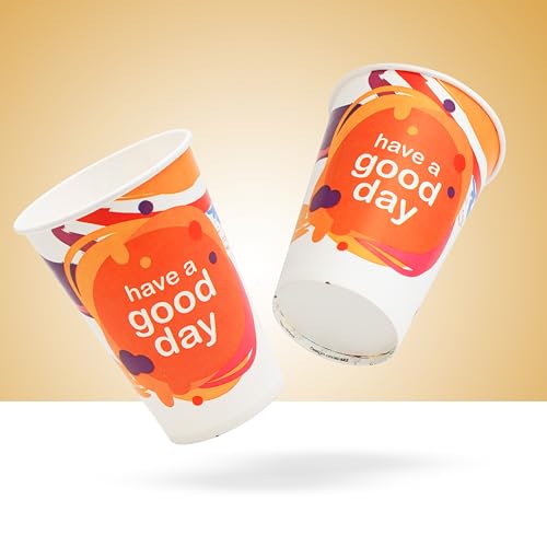 Image of PARICOTT 300ml - 200 Cups | Good Day Printed Paper Cups | Disposable Use & Throw Glasses for Tea, Coffee, Juice, Water, Wine, Cocktail, Party, Events, Wedding, Travel - Eco-Friendly