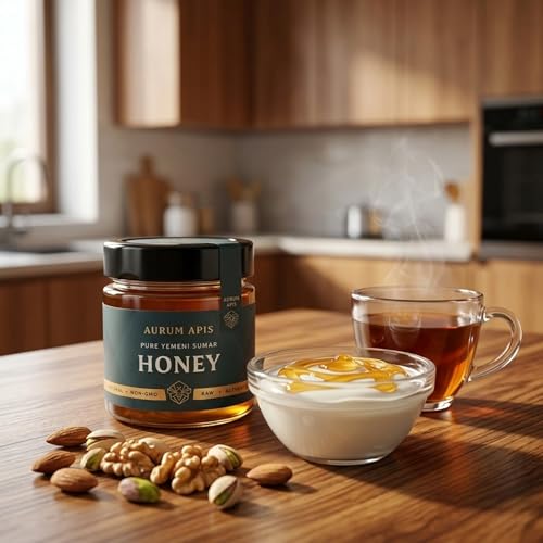 Image of Aurum Apis Raw Yemeni Sumar Honey, 100% Raw Unfiltered Pure Honey, Hand Harvested Organic Honey, Non-GMO, Unprocessed Certified Organic Honey from Sumar Tree, Rich Flavor & Aroma (130g)