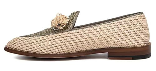 Santimon Mens Casual Shoes Slip On Penny Loafers Comfortable Breathable Flax Loafers Summer Mocasines Woven Raffia Slippers for Men2