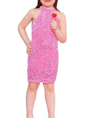 WDIRARA Girl's Glitter Sequin Beaded Halter Neck Evening Dress Sleeveless Bodycon Party Mini Pencil Dresses3