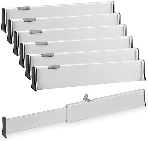 HiYZ Lot De 5 Séparateurs De Tiroir Extensibles – 32,6 à 57,1 Cm – Organisateurs De Tiroir Réglables Pour Ustensiles De Cuisine, Séparateurs De Tiroir Dans La Chambre, Commode, Bureau, Salle De Bain