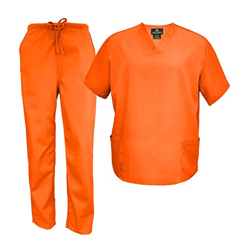 M&M Scrubs Men's Scrub Set Medical Scrub Tops and Pants (Medium, Orange)