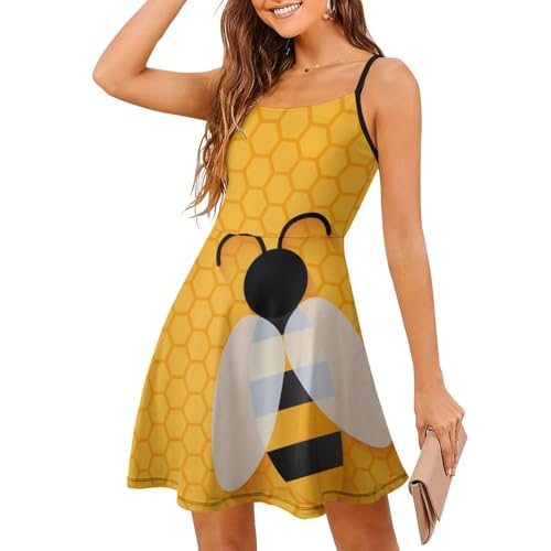 Robe d'été à bretelles spaghetti pour femme - Jupe courte de plage Abeille