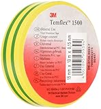 3M Temflex 1500 Vinyl Elektro-Isolierband, 15 mm x 10 m, 0,15 mm, Gelb/Grün TEMFLEX150015X10GY