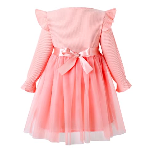 Image of HILEELANG Little Flower Girl Tulle Tutu Dress Easter Cotton Ribbed Birthday Wedding Party Princess Dresses