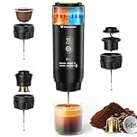 6-in-1 Portable Electric Espresso Machine–20Bar Self‑Heating camping coffee maker with 7500mA Battery,Display,compatible with Large/Small Capsules&Coffee Powder for Travel,Camping,Car&Office