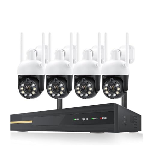 Equipo de videovigilancia CCTV inalámbrico de 3MP, cámara IP de Seguridad PTZ bidireccional, Impermeable, 8 Canales, NVR, P2P, Kit de videovigilancia(2T,8CH NVR 4 Cameras)