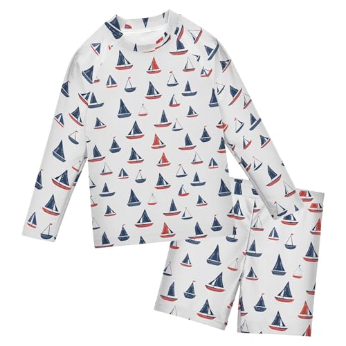 Sailboat Baby Boys' Toddler Long Sleeved Rashguard Swim Bathing Suit Set B0403673