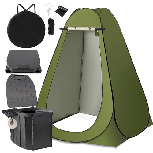 Portable Toilet Kit, Larger Size Portable Camping Toilet with Pop-Up Privacy Tent and Poo Gel Toilet Bags, Width of 4.93 Feet Tent Washable Outdoor Showers Changing Rooms