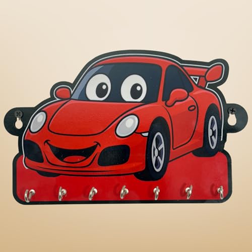 Image of Decorative Kids Car Key Holder - Lightweight Wall Hanging Organizer for Home & Office | Fun Modern Art for Bedroom, Living Room, Guest Room & Dining Area