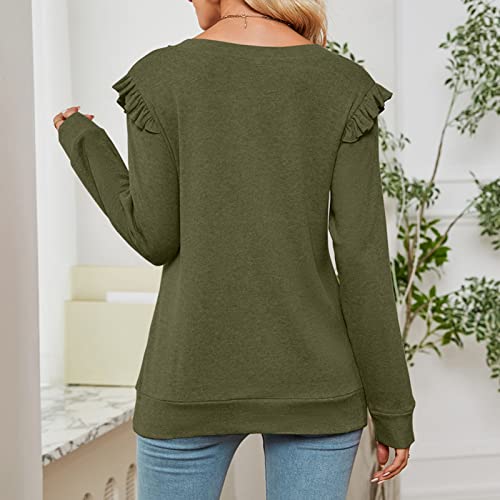 Camisas Femininas Sem Ombro, Túnica Confortável, Solta, Cor Sólida, Manga Comprida, Gola V, Punho Ju
