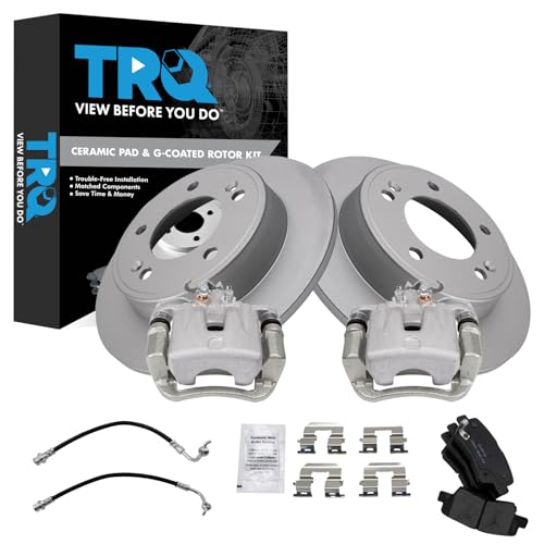Image of TRQ Rear Brake Pad and Rotor Set Ceramic G Coated Rotors Calipers Compatible with 2014-2016 Kia Soul