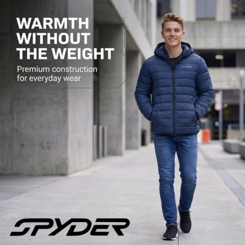 Image of Spyder Puffer Jacket Men - Packable Lightweight Quilted Hooded Winter Coat