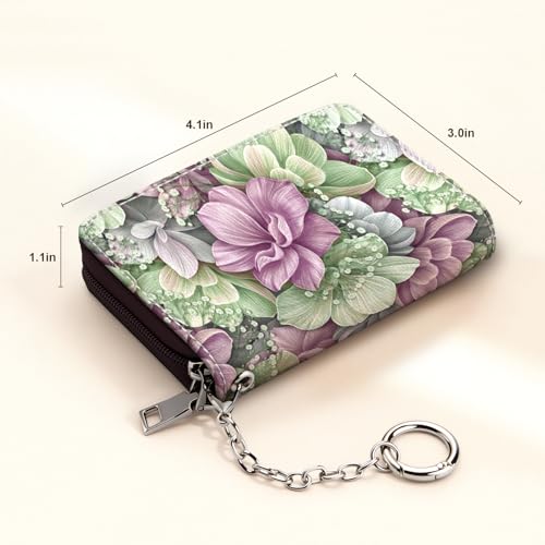 Image of Mayski Credit Card Holder, Zipper Credit Card Wallet for Women, Small Accordion Card Cases Holder, KeyChain Wallet, Business Card Holder(Happy Flower 01)