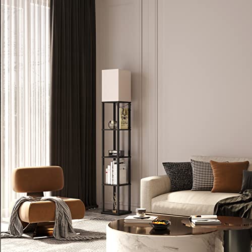 Addlon Floor Lamp With Shelves, 5-Tier Modern Shelf Floor Lamp With 3Cct Led Bulb, Display Floor Lamps With Shelves For Living Room, Bedroom And Office - Black #TOP7