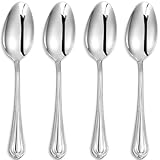 KEAWELL Pearl Edge 4-Piece Premium Spoon Set, 18/10 Stainless Steel, Fine Silverware Spoons with Refined Bead Design, Brightly Polished, Dishwasher Safe (Silver, 9' Serving Spoons)