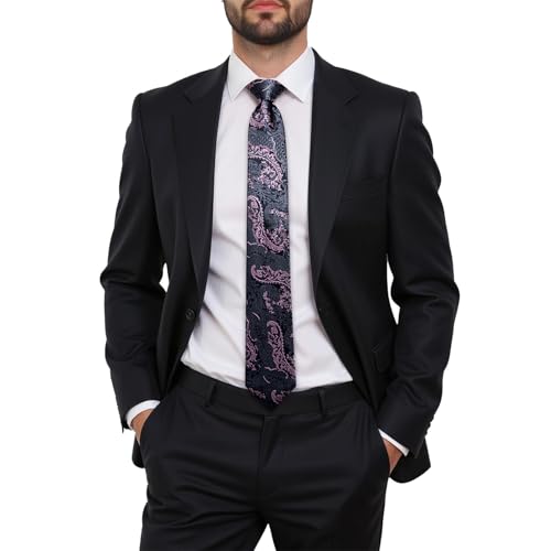 Image of Dubulle Mens Tie and Lapel Pin Paisley Striped Floral Necktie for Men Pocket Square Cufflinks 4PCS Set Wedding Party