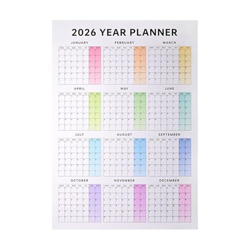 Calendario anual de pared 2026, calendario de pared anual grande 2026, 29.5 x 20.8 pulgadas (abierto), papel vertical de año completo, planificador mensual familiar para organización y planificación