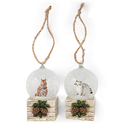 Mini Brown Squirrel Raccoon Snow Globe 3 X 1.7 Resin Decorative Hanging Christmas Ornament Set 2 #TOP3