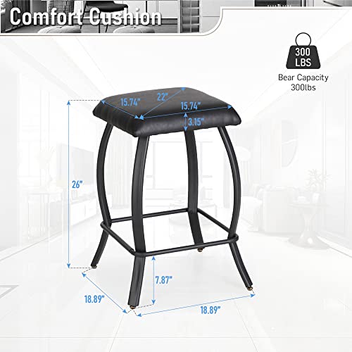 Alpha Home 26" Bar Stools Counter Height Bar Stools Set Of 4 With Footrest Pu Leather Backless Kitchen Dining Cafe Chair With Thick Cushion & Sturdy Chromed Metal Frame Base For Indoor,Black,4Pcs #TOP4