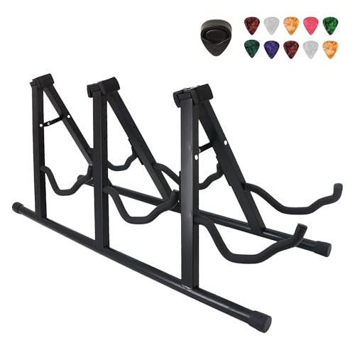 BREEZEE Soporte Triple para Guitarra, Incluye PortaPlumillas y 10 Plumillas, Fabricado en Acero...