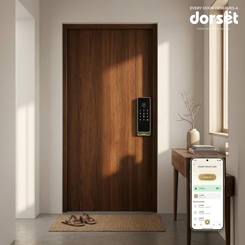 Image of Dorset DG 905 Digital Rim Lock with 5-in-1 Access - Fingerprint, PIN, RFID, Key, Mobile App | Wi-Fi Inbuilt, HD Camera, 2-Way Intercom, Smart Home Compatible | AB Finish