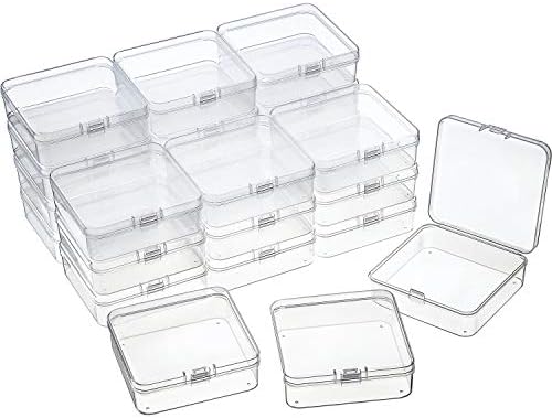 SATINIOR 24 Packs Small Clear Plastic Beads Storage Containers Box with Hinged Lid for Storage of Small Items, Crafts, Jewelry, Hardware, 2.12 x 2.12 x 0.79 in