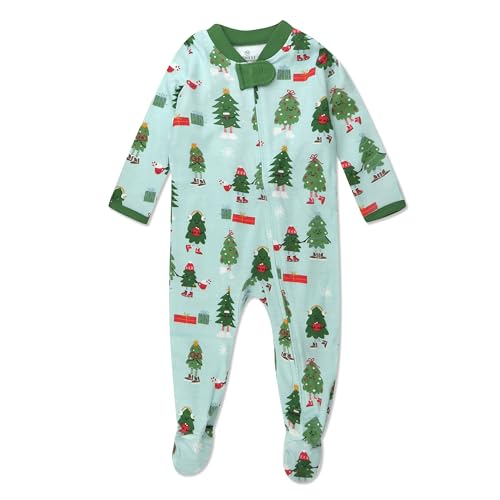 Image of HonestBaby Sleep and Play Footed Holiday Pajamas One-Piece Sleeper Zip-front Organic Cotton PJs Baby Boys, Girls, Unisex, Holiday Skate, 0-3 Months