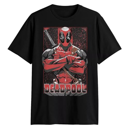 Marvel Deadpool T-Shirt Men's Power Stance Splatter Design Adult Graphic Tee