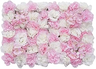 Shiwaki Artificial Flower Wall Screen Panel Romantic Floral Backdrop 60x40cm Trellis Privacy Hedge Wedding Photo Photography Background Home Decor - Pink and White Rose