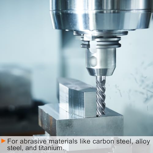 Image of HARFINGTON Carbide Square Nose End Mill Bit 3 /8 inch Cut Dia 4 Flutes TiAlN Coated Milling Cutter for Hardened Steel Metal (3 /8 inch Shank 1 inch Cut Length 2-1 /2 inch Long 45 Degree Helix HRC49-51)