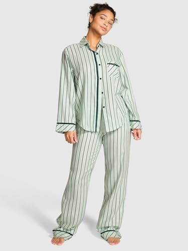 Victoria's Secret PINK Women's Flannel Pajama Set, Green Stripe, XS - image 3