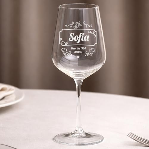 Wanapix | Copa de Vino Personalizada | Copa de Cristal Grabada para Vino con el Nombre o Texto que quieras | Copa de Cristal | Gran reserva